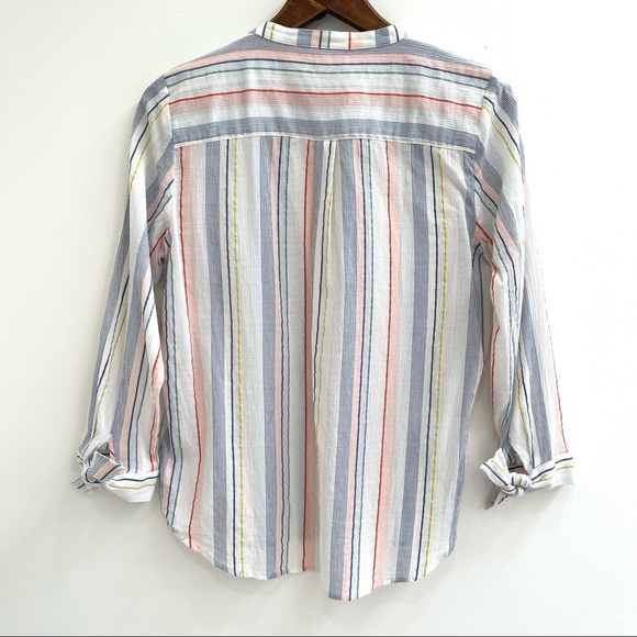 J.Crew Bow Swanzey Fiesta Stripe Button Up Top Brushed Gauzy Cotton L2051 - Picture 3 of 11